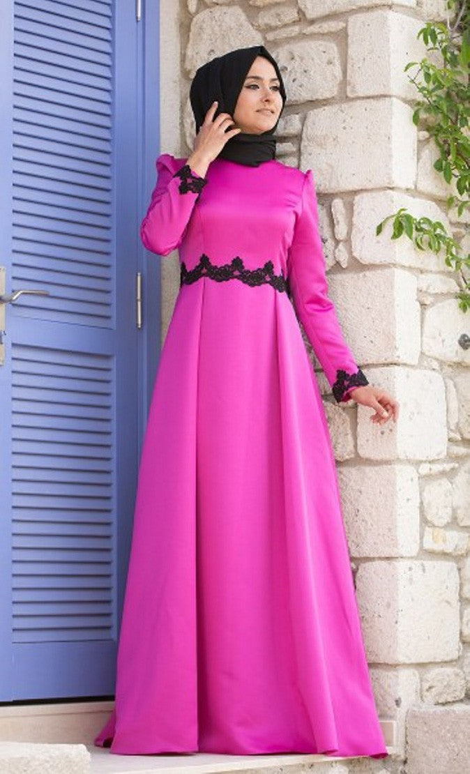 Robe abaya ceinture dentelle