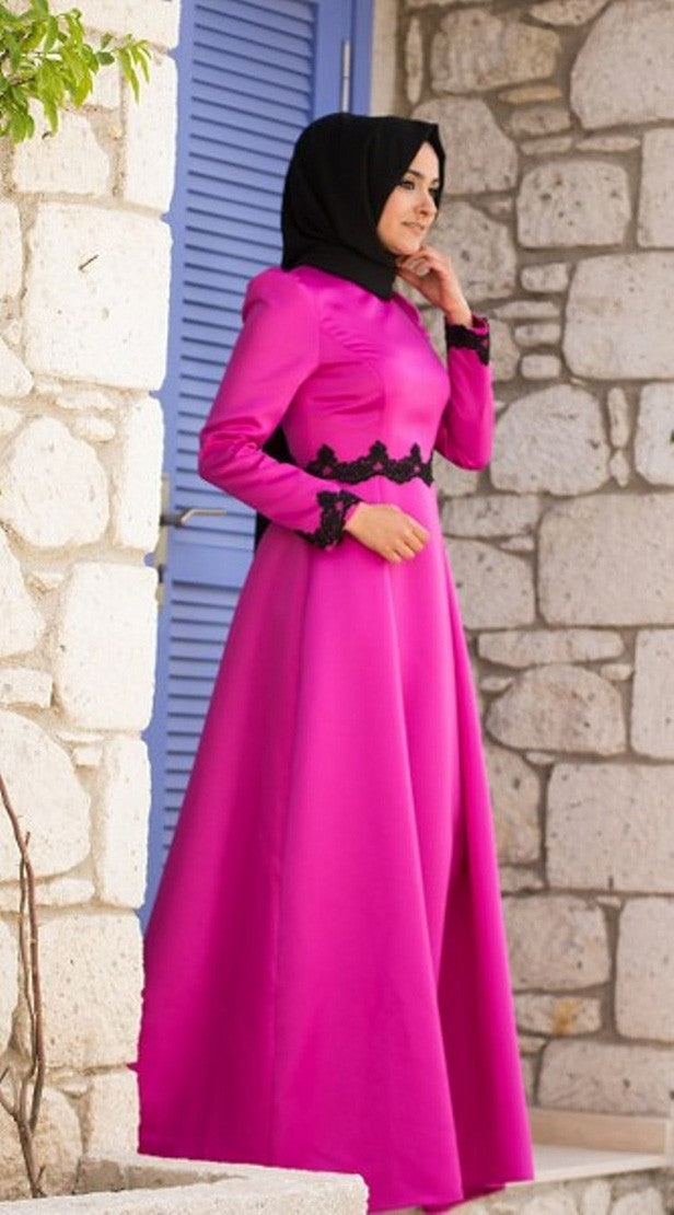 Robe abaya ceinture dentelle