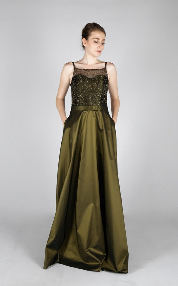 Longue robe de soirée top perlé