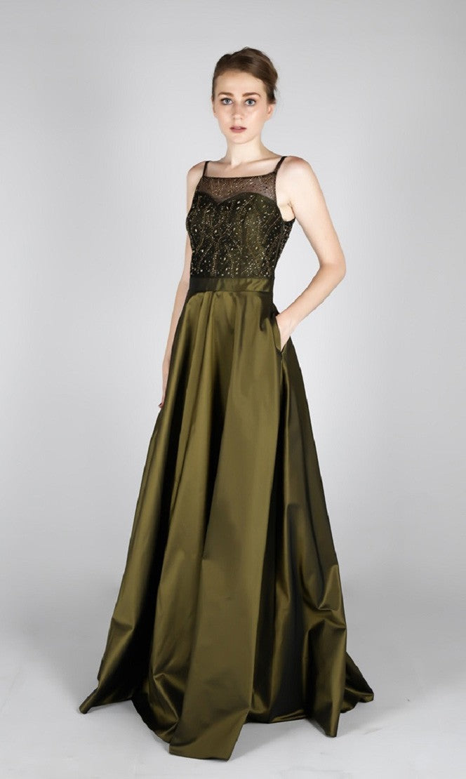 Longue robe de soirée top perlé