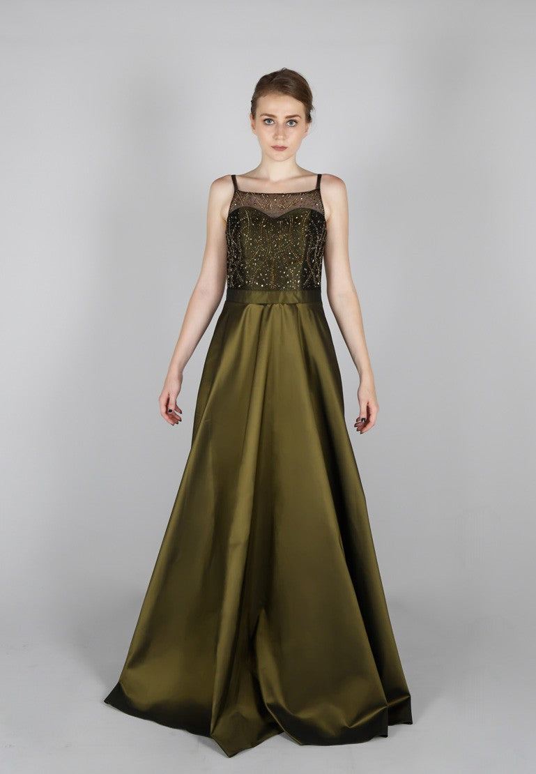 Longue robe de soirée top perlé