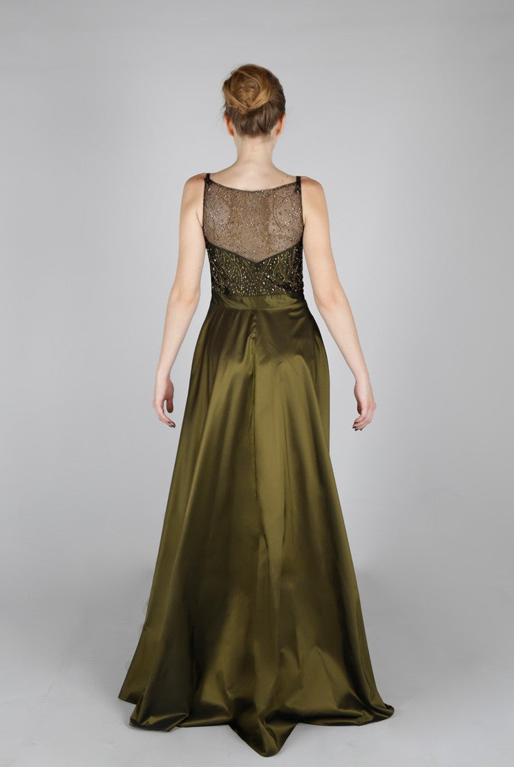 Longue robe de soirée top perlé