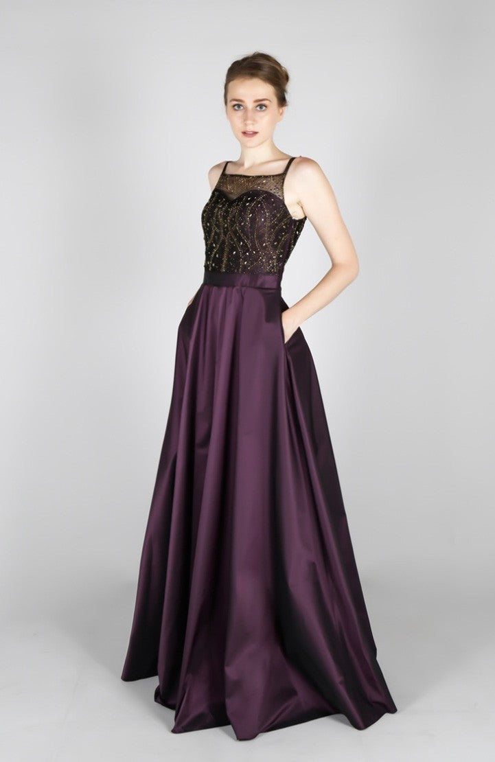 Longue robe de soirée top perlé