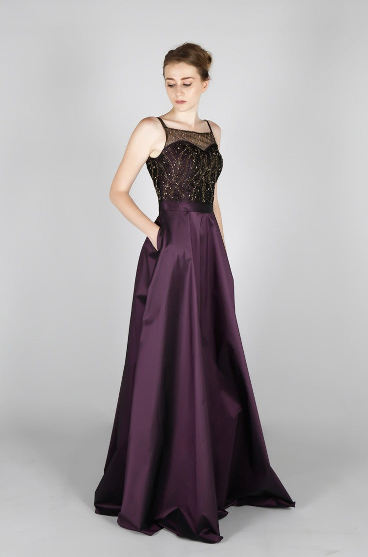 Longue robe de soirée top perlé