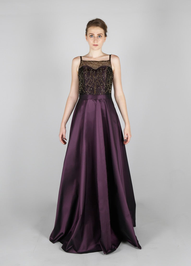 Longue robe de soirée top perlé