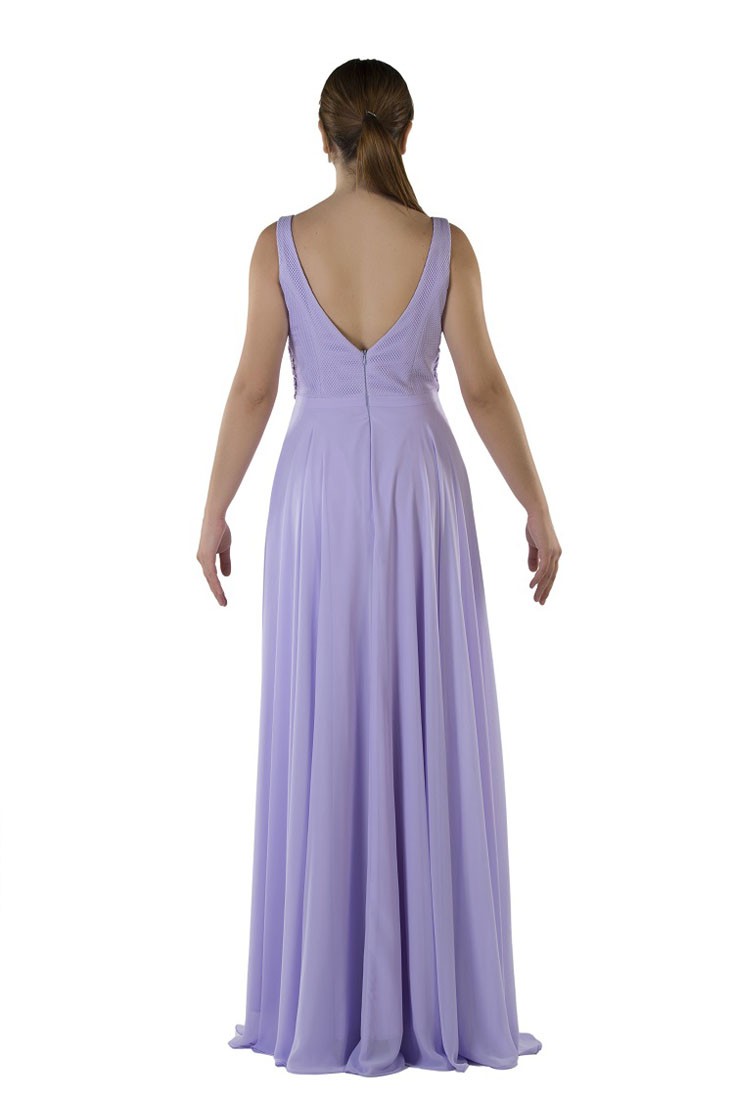 Robe de soirée longue plissée mauve clair