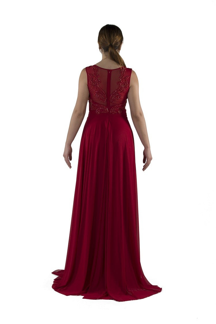 Longue robe de soirée rouge perlée