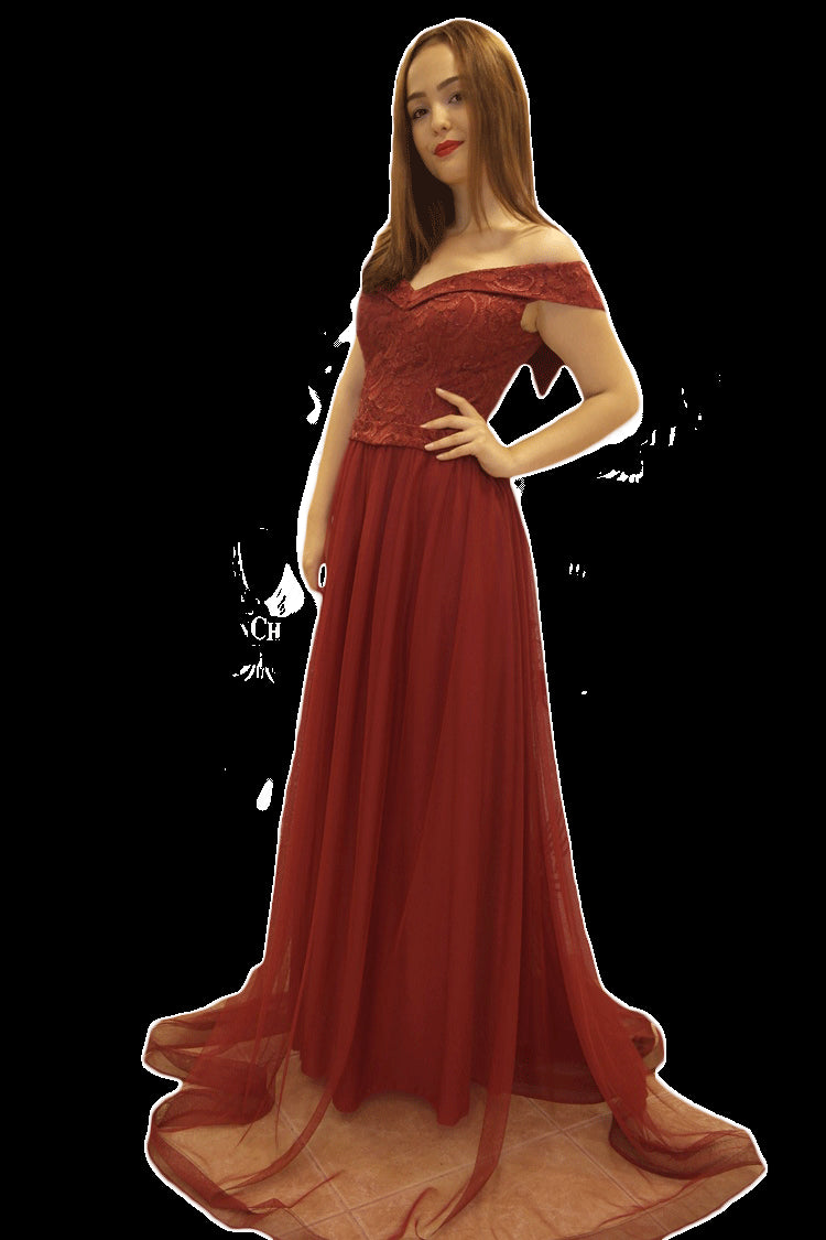 Robe de soirée col bateau
