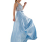 Longue robe de soirée bleue dentelle
