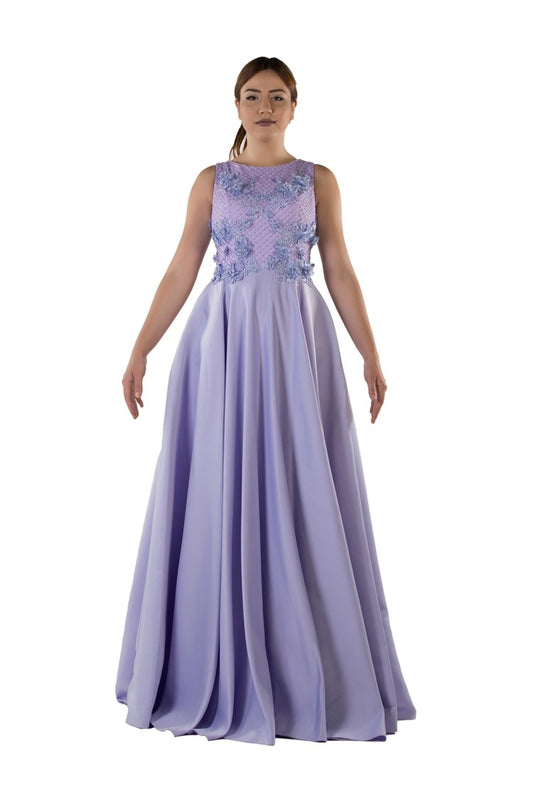 Longue robe de soirée avec Fleurs 3D